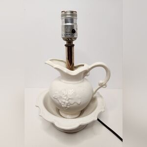 Vintage Leviton Teapot Lamp White French Country 10¾" Tall